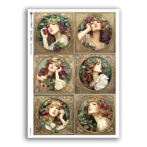 NOUVEAU-0072. Art nouveau Rice Paper for decoupage.